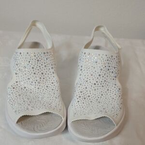 Bzees White Rhinestone Slip-On Slingback Sandals